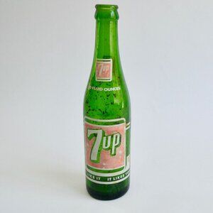 Vintage 7up Glass Bottle 10 Fluid Ounces Green 7 Up Soda Pop "Fresh Up"